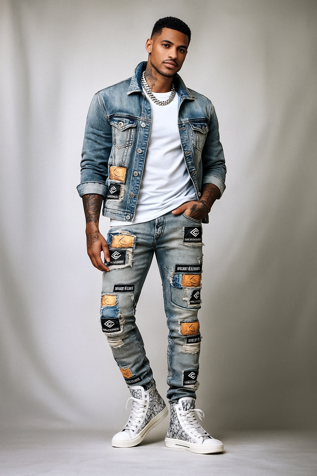 Patchwork Statement Skinny Jeans