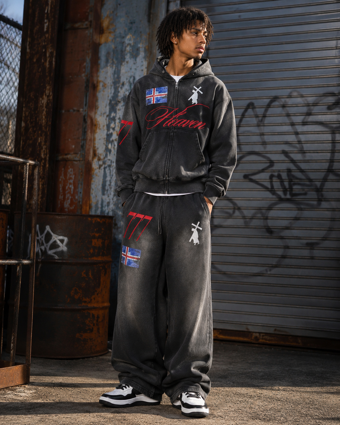 "Heaven" Graphic Two-Piece Set – Zip Hoodie & Wide-Leg Pants