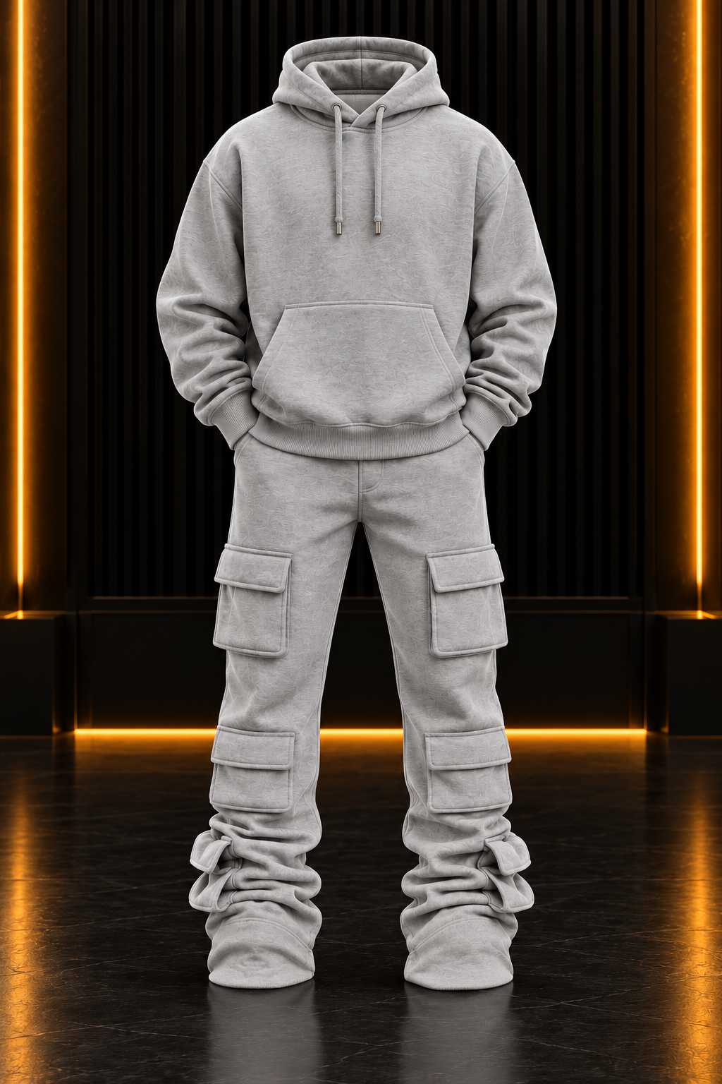 Gray 6 Pocket Stack Flare Sweatsuit