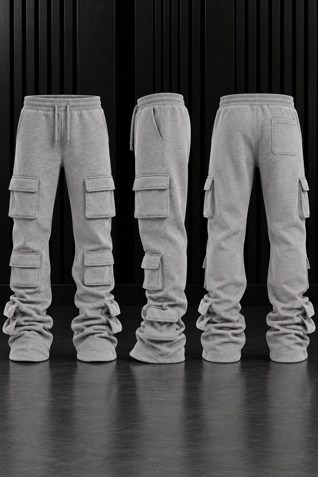 Gray 6 Pocket Stacked Flare Sweats