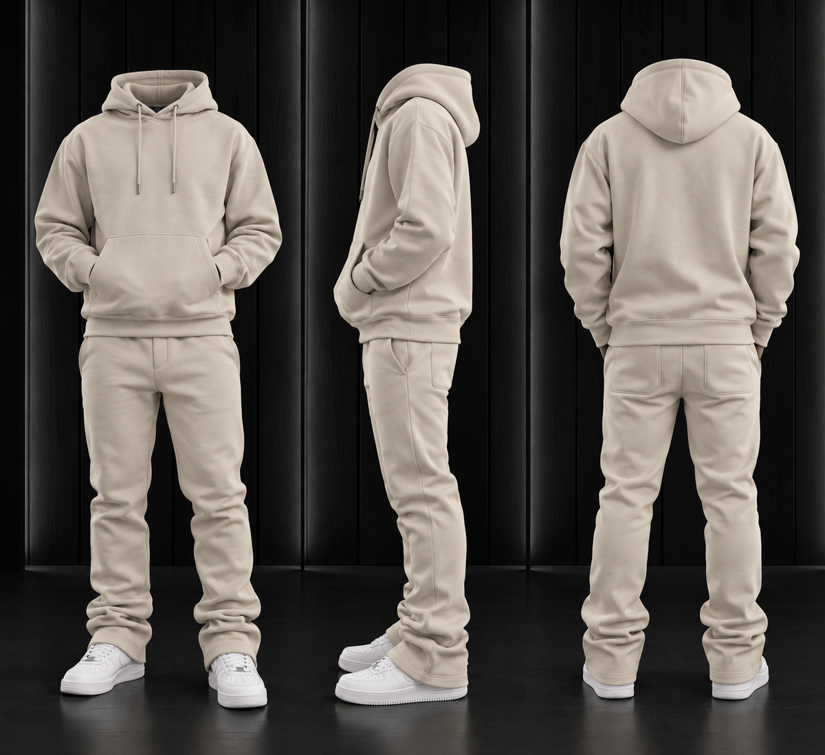 Cream Stacked Flare Sweatsuit