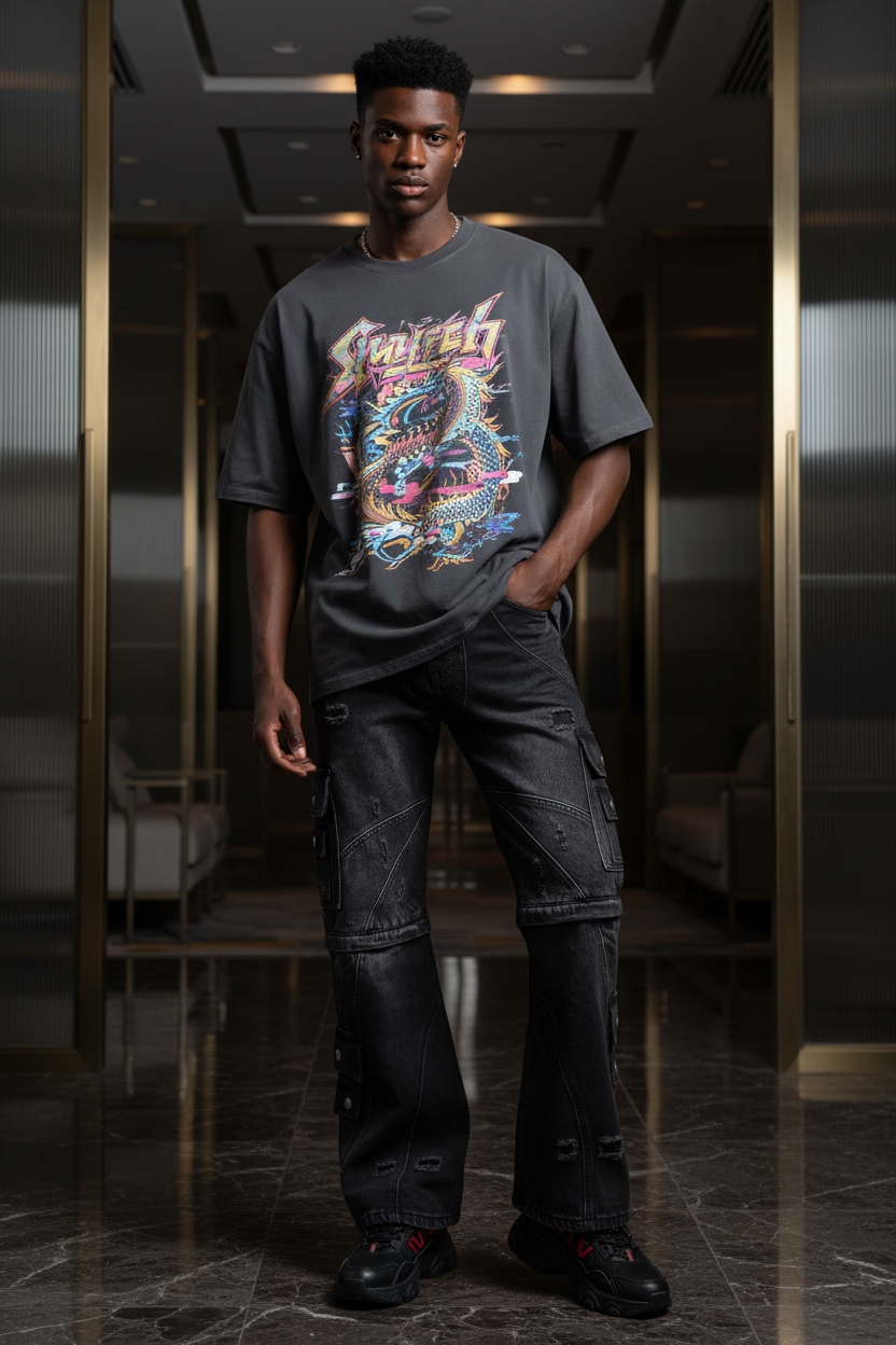 Dark Angel Transformer Denim – Model Shot