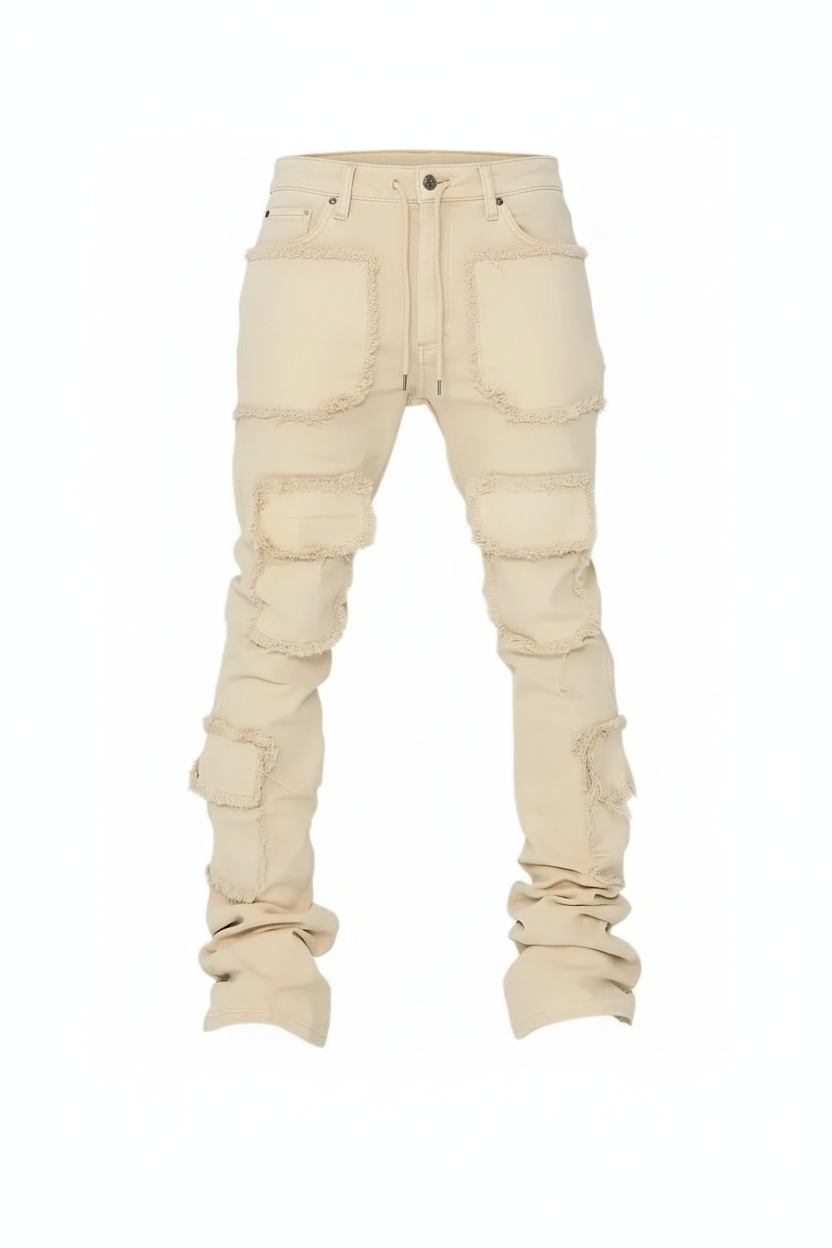 Patched Stacked Flare Jeans – 3D Mockup