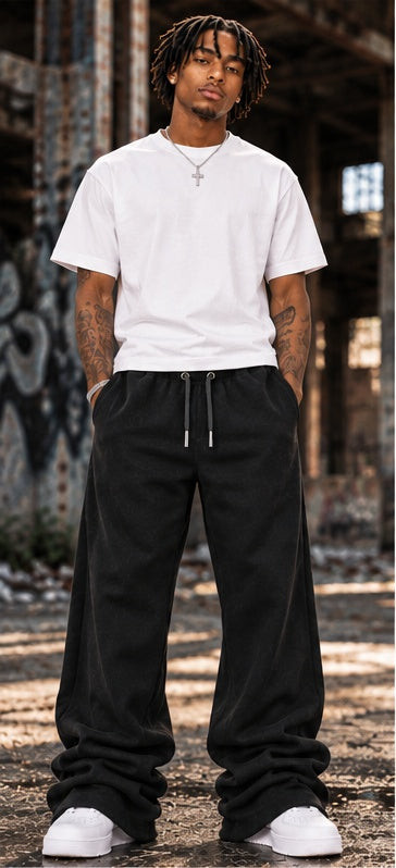 Black Stacked Flare Sweats