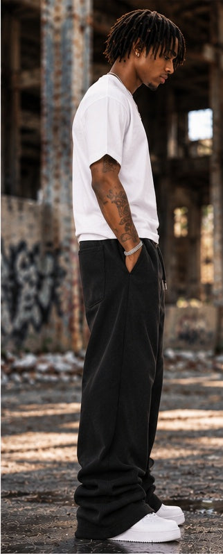 Black Stacked Flare Sweats