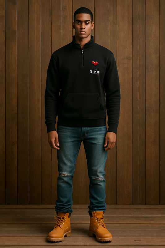 DèɛpEŋD Classic Heart Splatt Quarter Zip Sweatshirt
