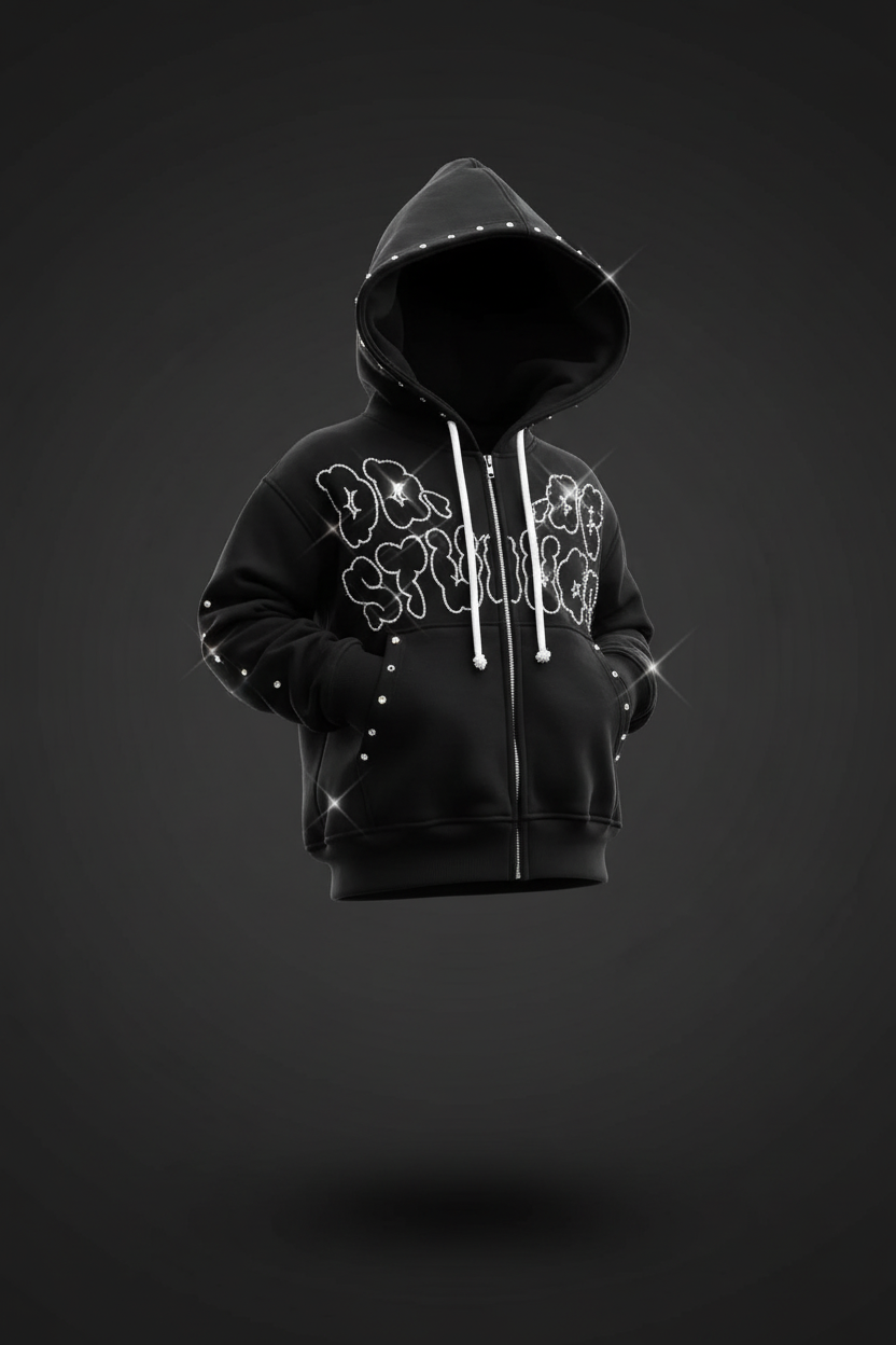 3D Mockup - Rhinestone Zip-Up Hoodie