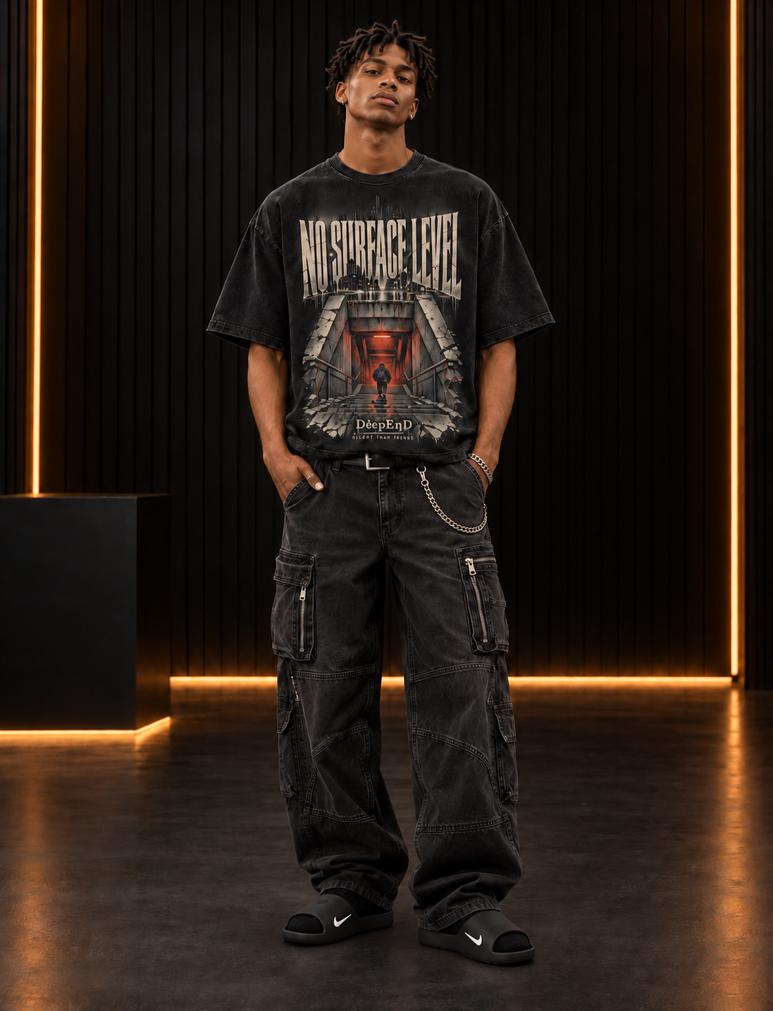 DèɛpEŋD No Surface Level Boxy-Fit Distressed T-shirt