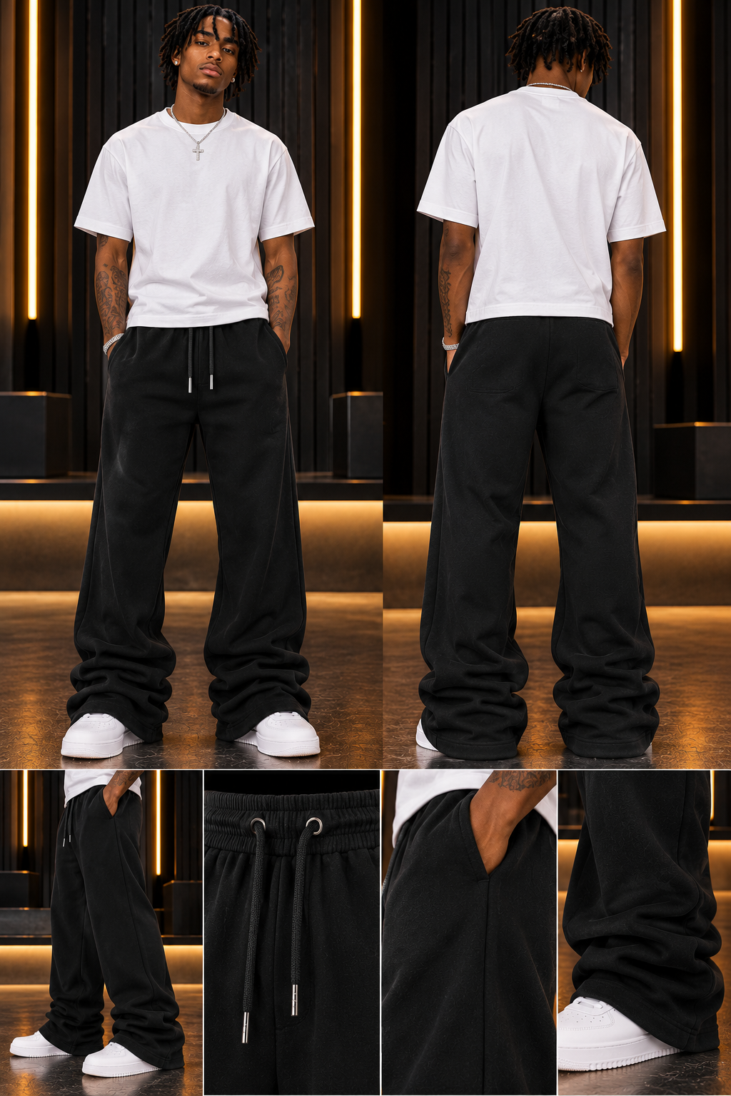 Black Stacked Flare Sweats