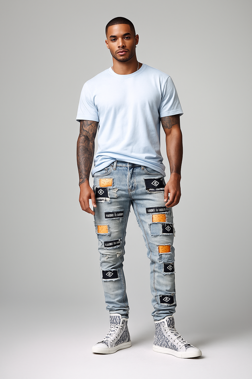 Patchwork Statement Skinny Jeans