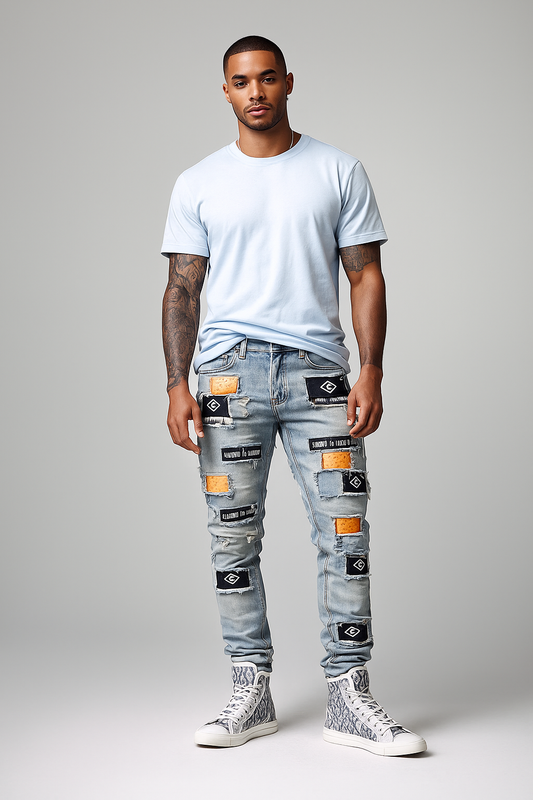 Patchwork Statement Skinny Jeans