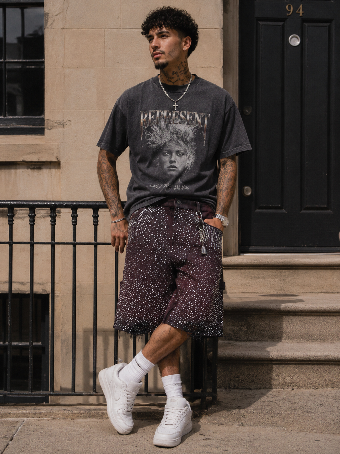OXBLOOD RHINESTONE SHORTS