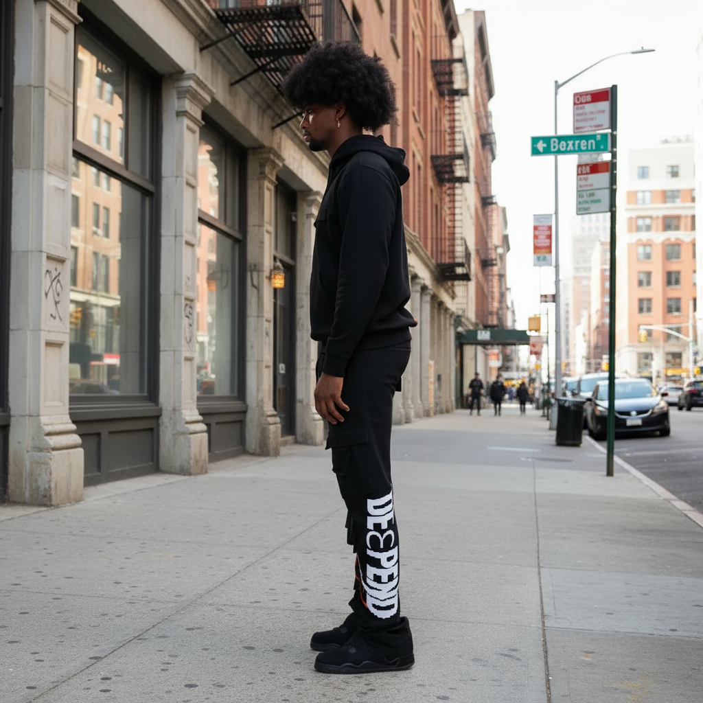 DèɛpEŋD Black Cargo Jogger Set
