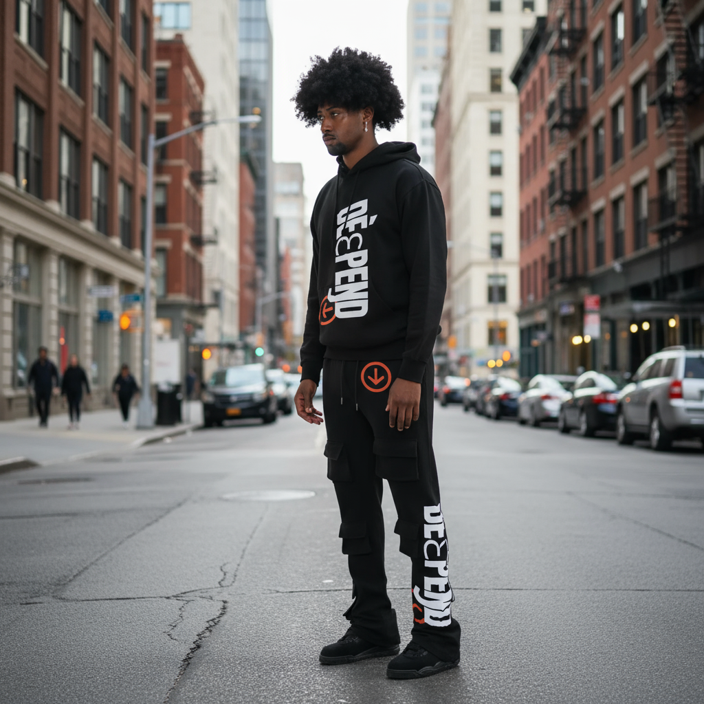 DèɛpEŋD Black Cargo Jogger Set