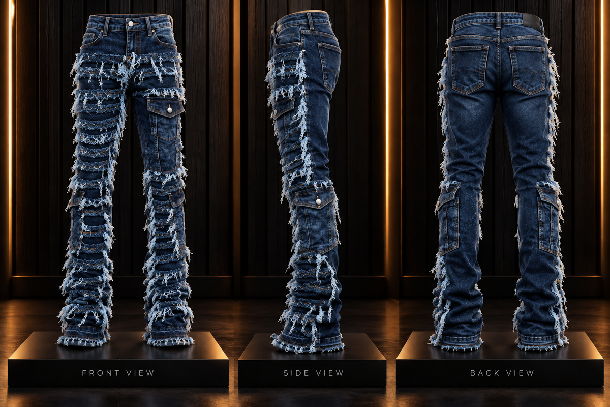 Cargo Pocket Distressed Stacked Flare Jeans