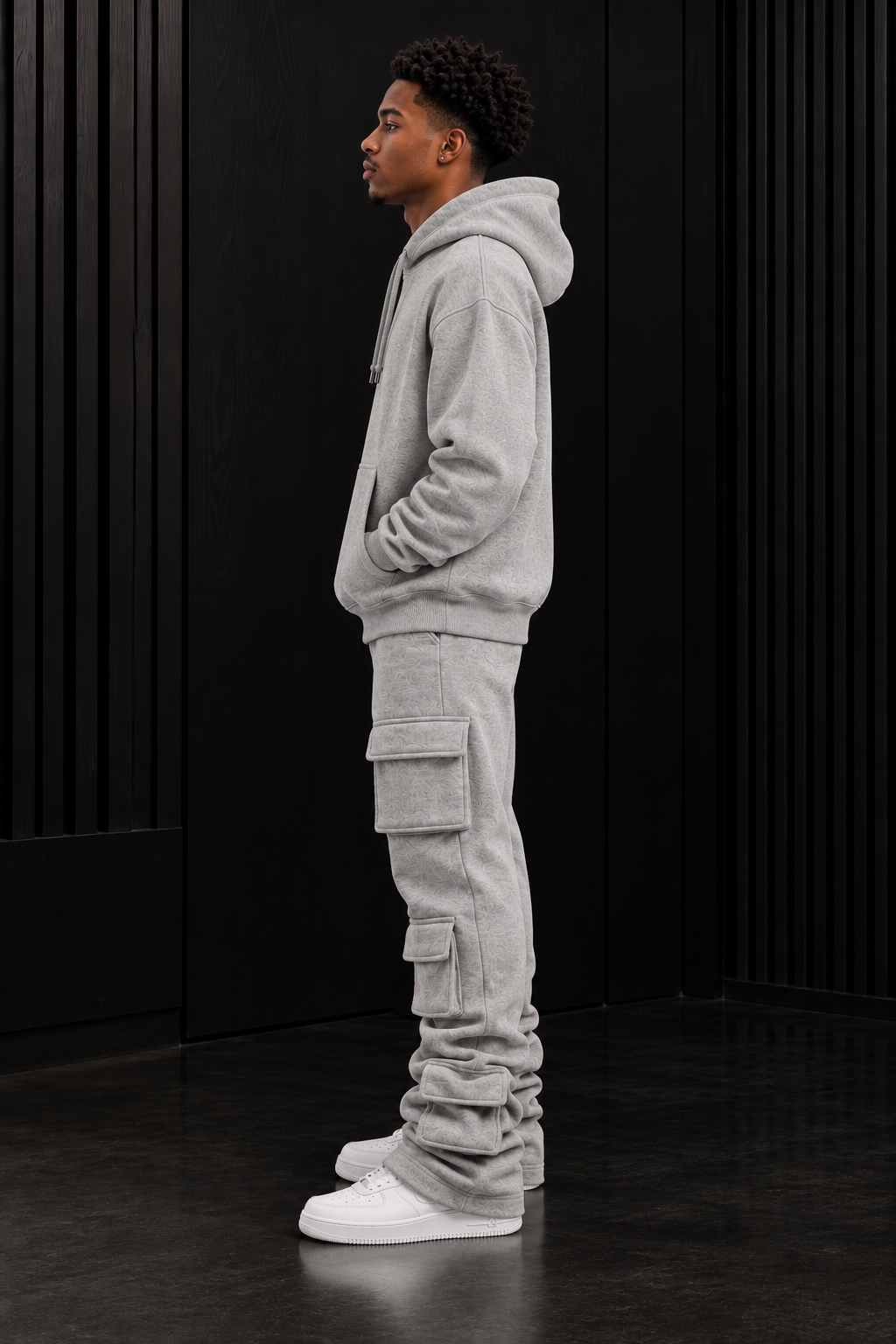 Gray 6 Pocket Stack Flare Sweatsuit