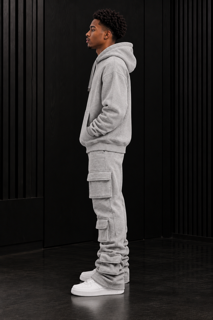 Gray 6 Pocket Stack Flare Sweatsuit
