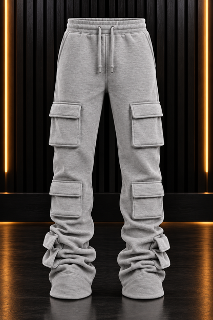 Gray 6 Pocket Stacked Flare Sweats