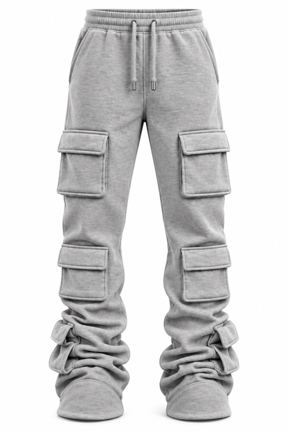 Gray 6 Pocket Stacked Flare Sweats
