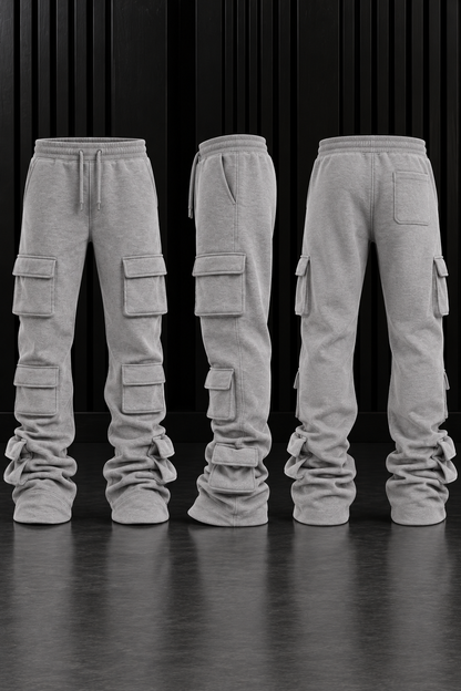 Gray 6 Pocket Stacked Flare Sweats