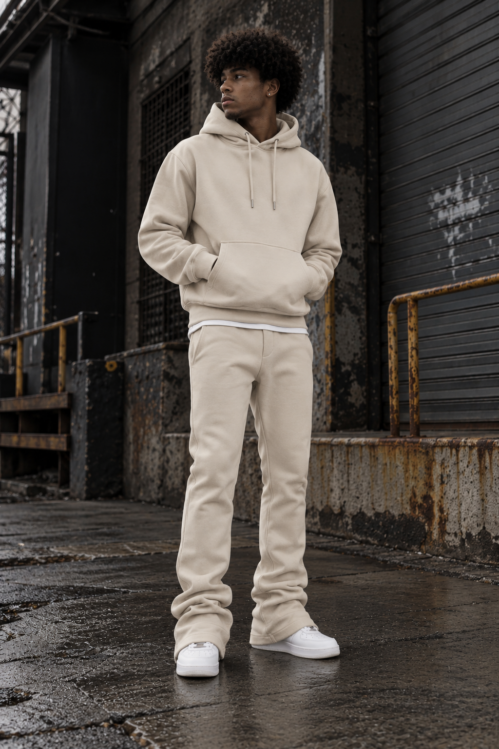 Cream Stacked Flare Sweatsuit