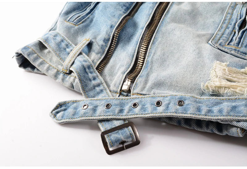 Ripped Blue Jean Biker Streetwear Jacket
