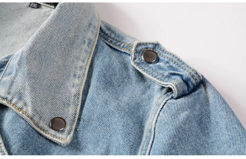 Ripped Blue Jean Biker Streetwear Jacket