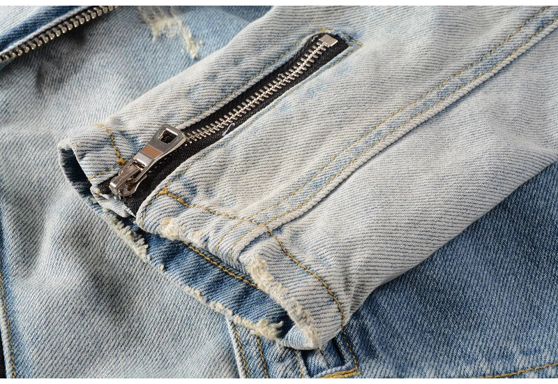Ripped Blue Jean Biker Streetwear Jacket