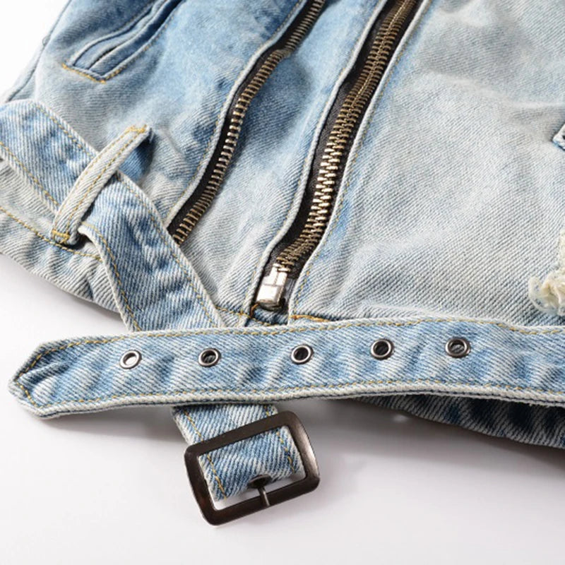 Ripped Blue Jean Biker Streetwear Jacket