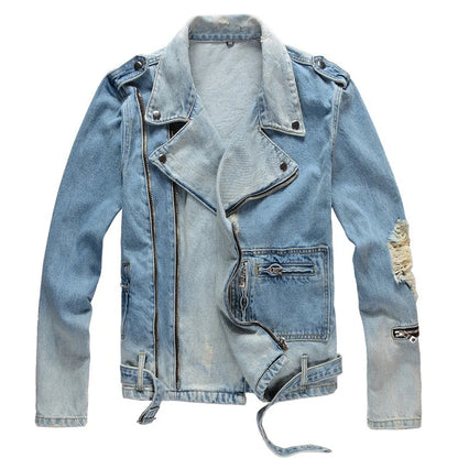 Ripped Blue Jean Biker Streetwear Jacket — product image 2