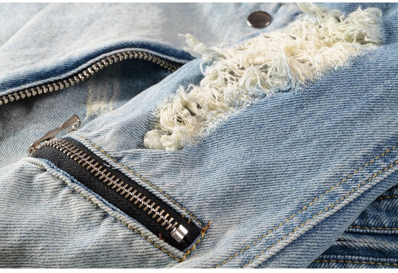 Ripped Blue Jean Biker Streetwear Jacket