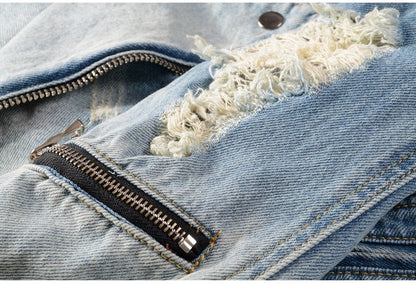 Ripped Blue Jean Biker Streetwear Jacket — product image 11