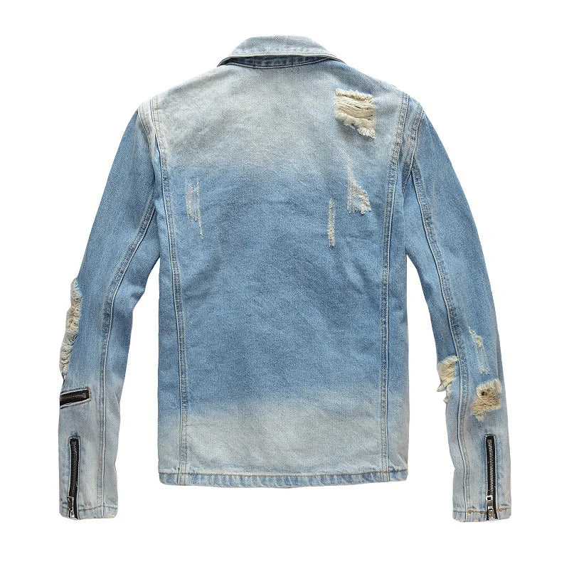 Ripped Blue Jean Biker Streetwear Jacket