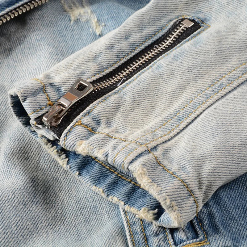 Ripped Blue Jean Biker Streetwear Jacket