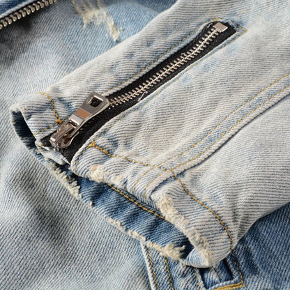 Ripped Blue Jean Biker Streetwear Jacket — product image 5