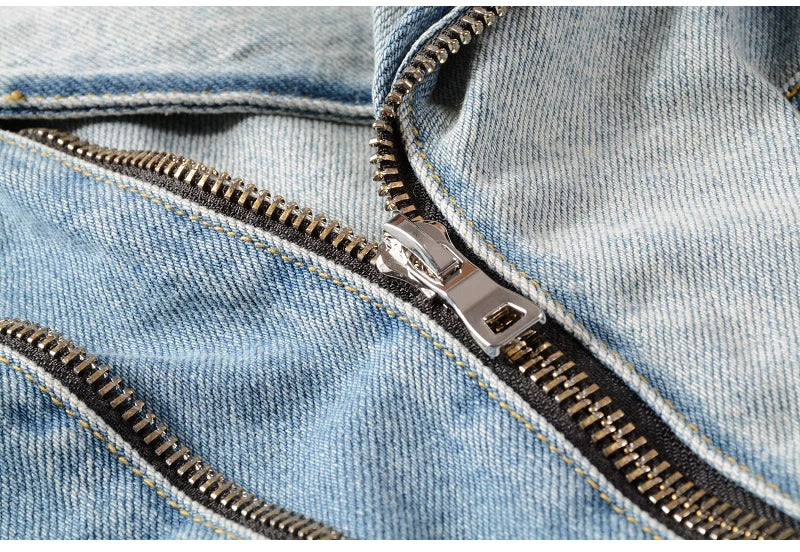 Ripped Blue Jean Biker Streetwear Jacket