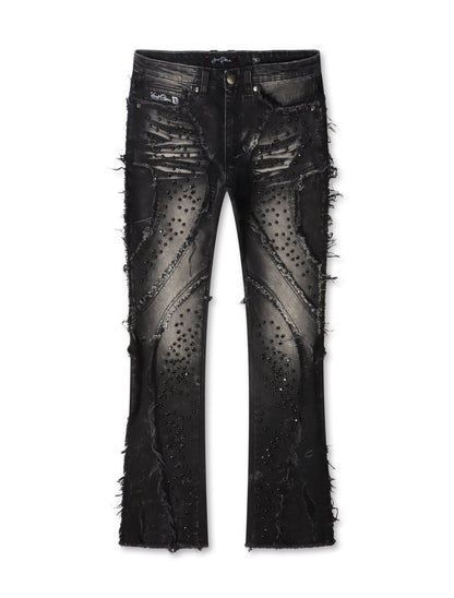 Frost Originals Distressed Rhinestone Stacked Jeans - Black Wash — product image 2