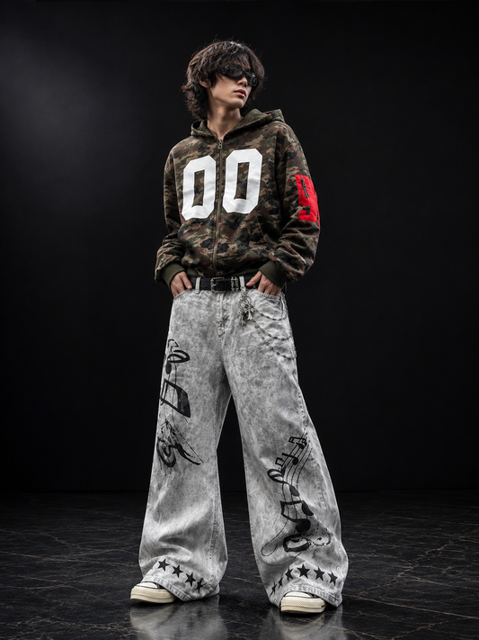 Distressed Styled Baggy Jeans