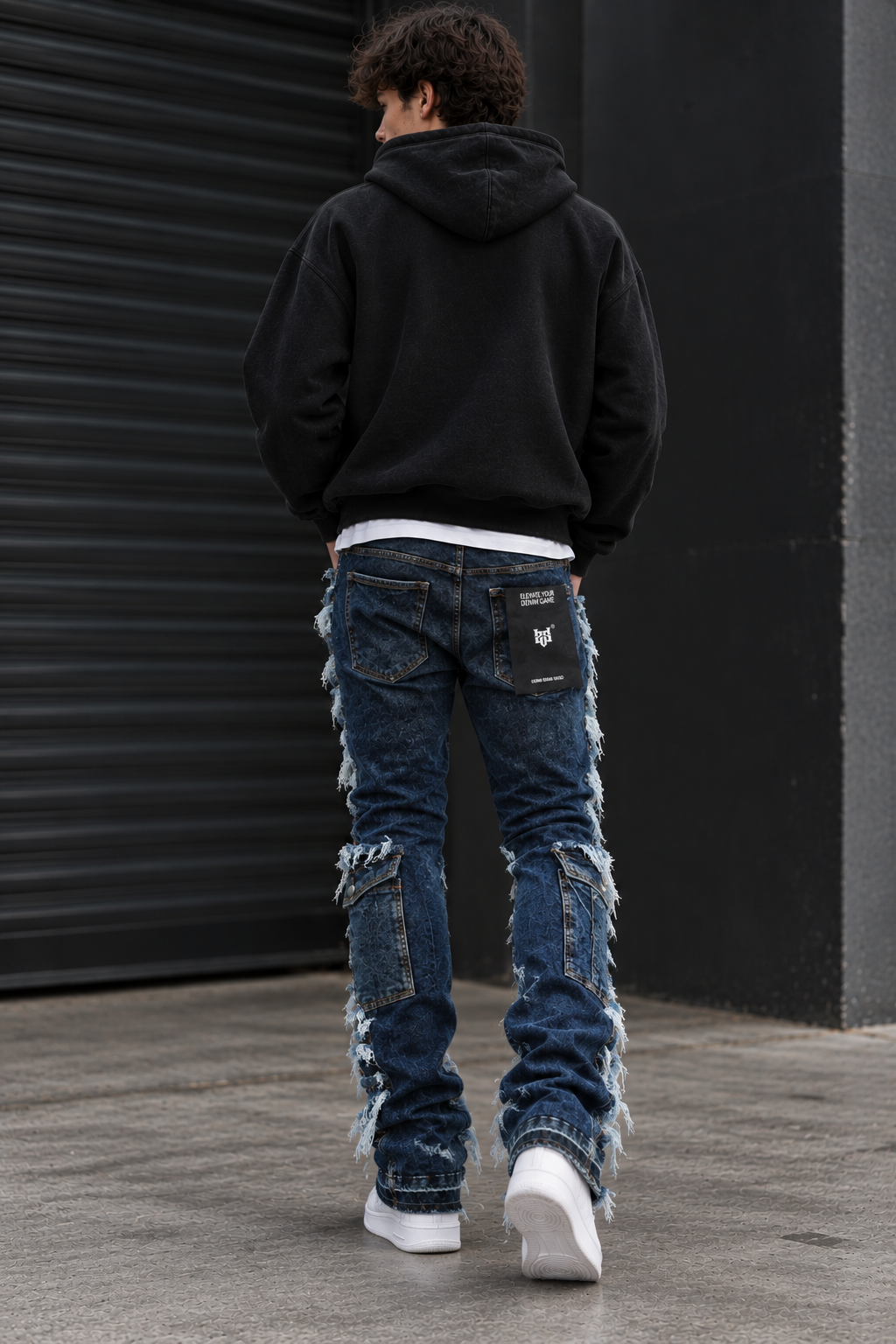 Cargo Pocket Distressed Stacked Flare Jeans