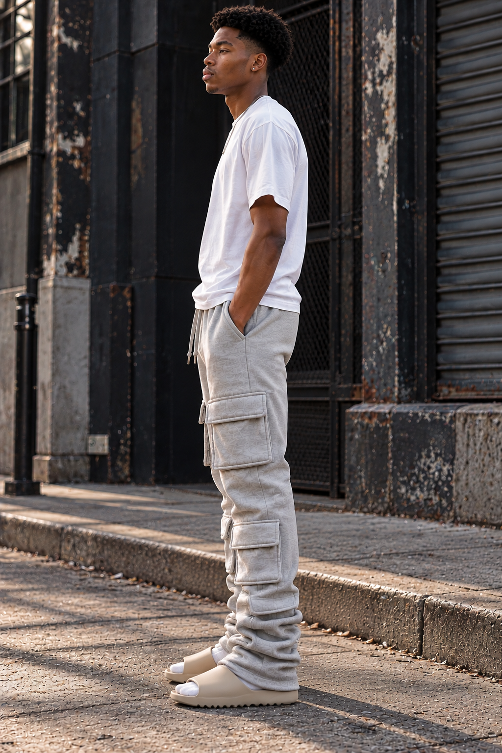 Gray 6 Pocket Stacked Flare Sweats
