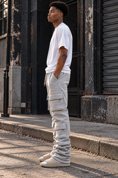 Gray 6 Pocket Stacked Flare Sweats