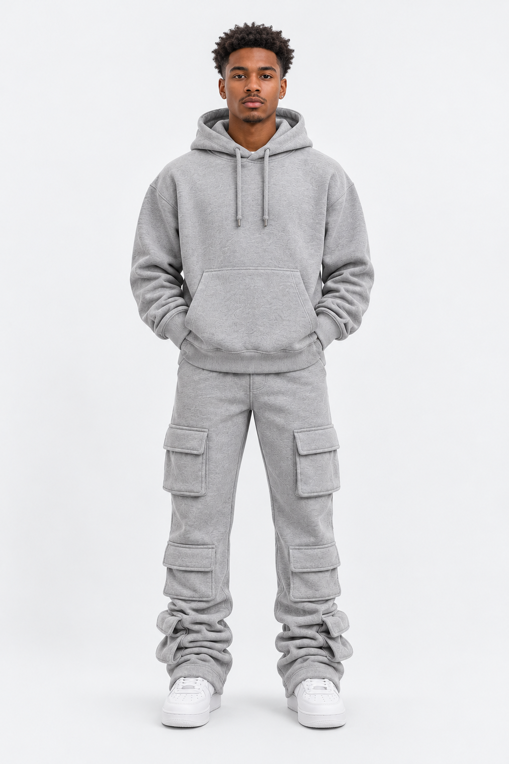 Gray 6 Pocket Stack Flare Sweatsuit