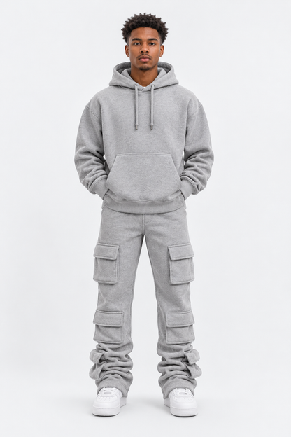 Gray 6 Pocket Stack Flare Sweatsuit