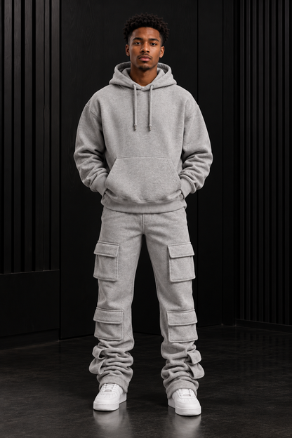Gray 6 Pocket Stack Flare Sweatsuit