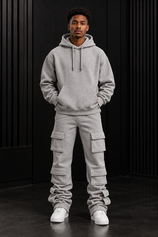 Gray 6 Pocket Stack Flare Sweatsuit