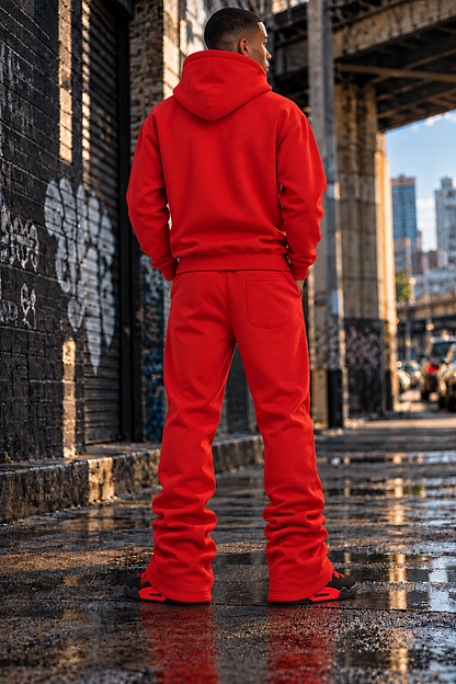 Red Stacked Flare Sweatsuit