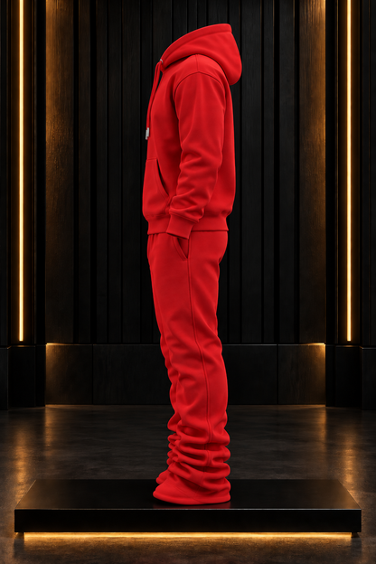 Red Stacked Flare Sweatsuit