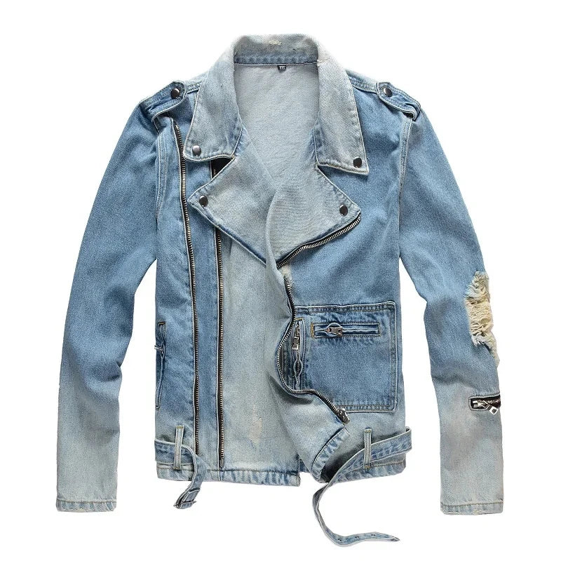 Ripped Blue Jean Biker Streetwear Jacket