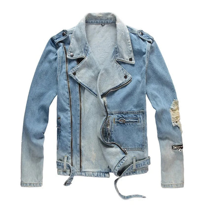 Ripped Blue Jean Biker Streetwear Jacket — product image 13