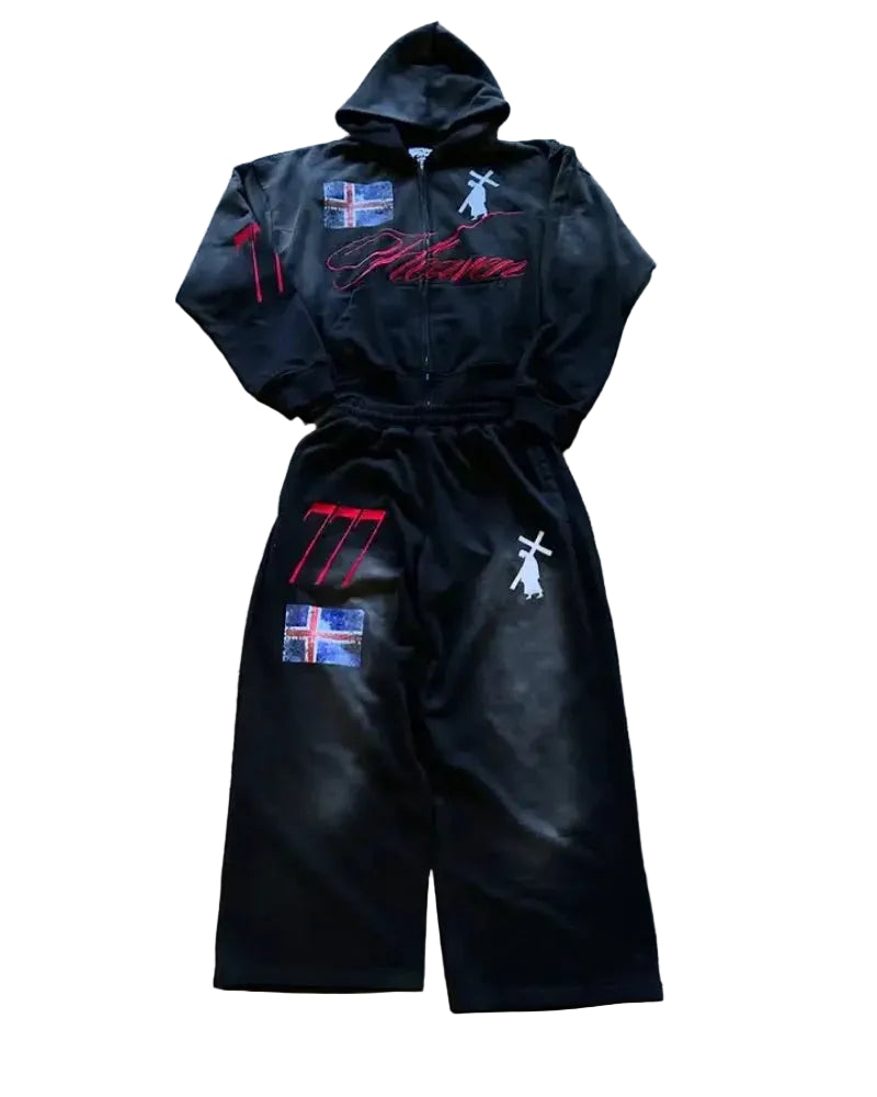 "Heaven" Graphic Two-Piece Set – Zip Hoodie & Wide-Leg Pants